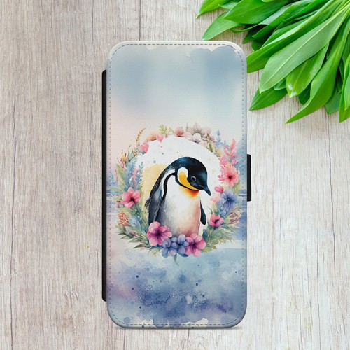 PENGUIN FLIP FOR IPHONE SAMSUNG GOOGLE TROPICAL ART GIFT WALLET PHONE CASE COVER - Picture 12 of 36