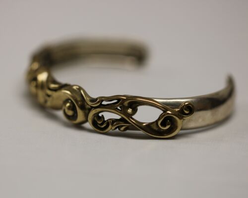 Carolyn Pollack 925 Sterling Silver & Bronze Scrollwork Art Deco Cuff Bracelet - Picture 3 of 8