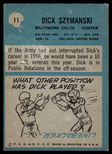 Philadelphia Dick Szymanski Baltimore Colts 1964 #11 - Imagen 2 de 2