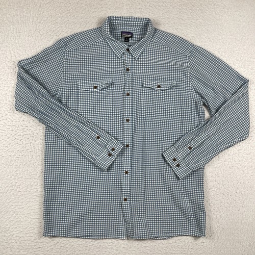 Patagonia Shirt Mens XL Blue Outdoors Gorpcore Traveler Organic Gingham Check