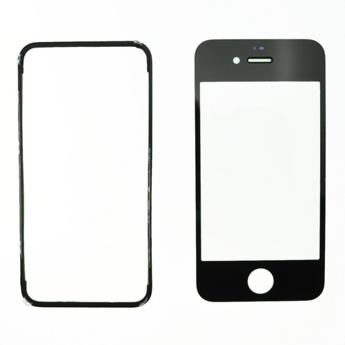 Glass Black Replacement Front Outer Screen For Iphone 4S + adhesive bezzel