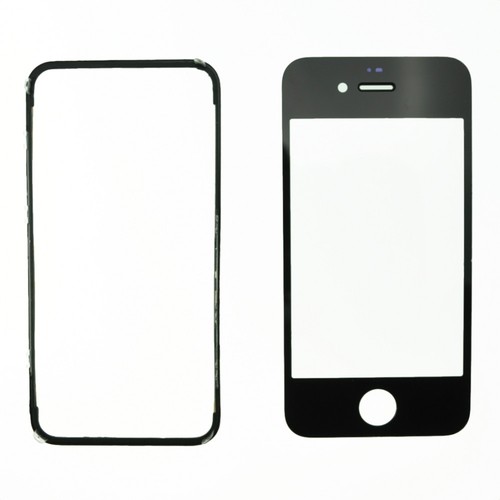 Glass Black Replacement Front Outer Screen For Iphone 4S + adhesive bezzel - Picture 1 of 1