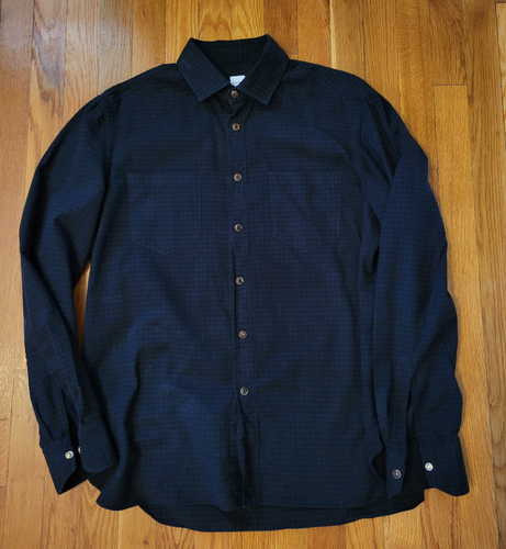 Eidos Napoli Shirt Navy Black Gingham 16 41 Made in Italy Western Snap Buttons