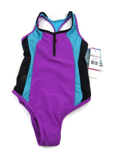 Big Chill Girls 1 Piece Racerback Swimsuit Purple Black 50 UV Protection Size 4 - Picture 8 of 9