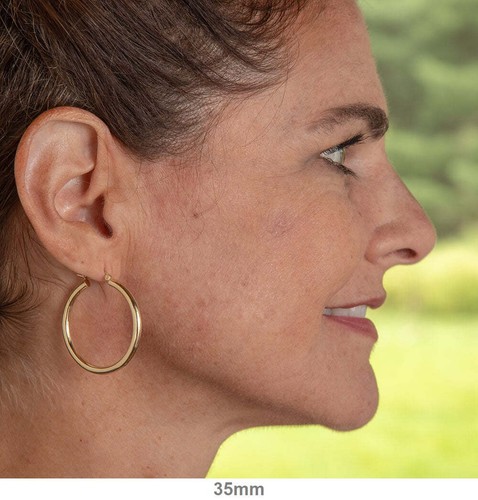 14k Yellow Gold Lightweight Hoop Earrings (3mm), All Sizes - Picture 23 of 24