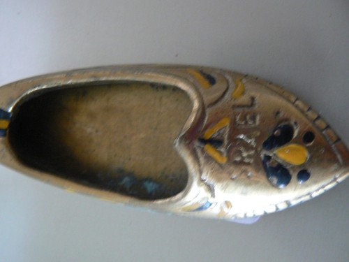 Vintage Brass Miniature Slipper Shoe Ashtray Incense Cigarette Rest - Foto 4 di 4