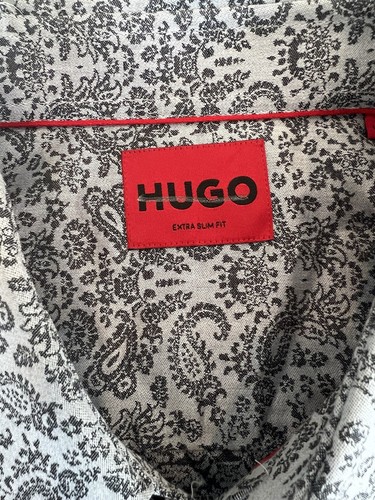 $158 Hugo Boss Extra Slim Fit Paisley Gray Cotton Button Down Dress Shirt 15.5 - 第 6/8 張圖片