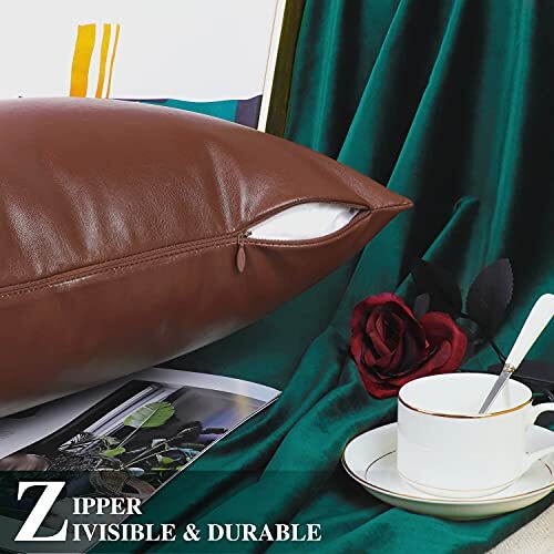 2 Pack Leather Decorative Throw Pillow Case Cushon Covers for Bedroom Sofa - Picture 2 of 6