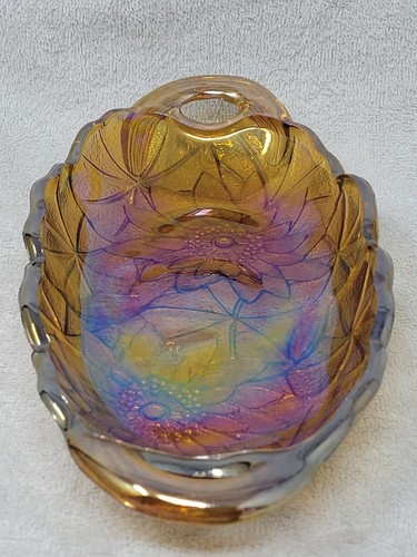 Vintage Indiana Glass Lily Pons Oval Relish Dessert Dish Amber Sunflower - Imagen 2 de 7