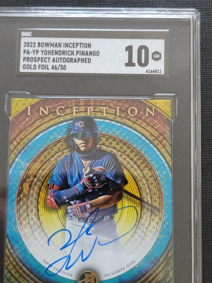 Yohendrick Pinango 2022 Bowman Inception SGC 10 GM Gold Foil Autograph 46/50 - Image 3 of 4