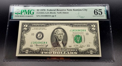 1976 $2 Federal Res. Note Kansas City Fr1935J 65 EPQ Gem Uncirculated - Picture 1 of 2