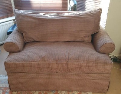3 Seat Single Sofa Bed Couch Brown Check Fabric Ethan Allen 3 Seat Single Sofa Bed Couch Brown