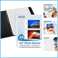 25 Pack 5x7 Photo Sleeves for 3-Ring Binders - Acid-Free & Crystal Clear