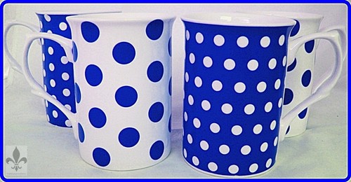 Blue Dots & Spots Mugs Set of 6 Fine Bone China Castle Cups Hand Decorated in UK - Picture 5 of 9