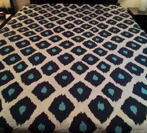 Pottery Barn Ikat Full/Queen Duvet Cover Navy Blue Aqua White Geometric Buttons - Picture 3 of 14