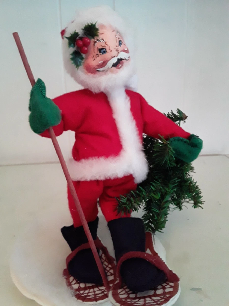 Annalee 1994 Christmas Santa Claus on Snowshoes w Staff Pine Tree Felt Doll  Holl | eBay