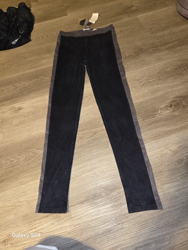 Vince Faux Suede Leggings Girls Size XL Black Grey Stripe - Picture 6 of 12
