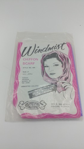 Vintage Betty Dain Purple Windmist Chiffon Scarf w/Hook And Loop Tape Sealer 