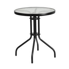 23.75" Round Tempered Glass All Weather Patio Dining Table with Metal Base 