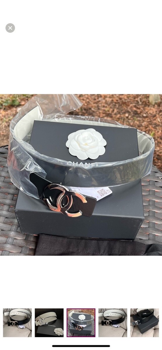 CHANEL 品番H6736 Black&Silver Chanel Classic Black/White Reversible Belt Silver CC Buckle Size