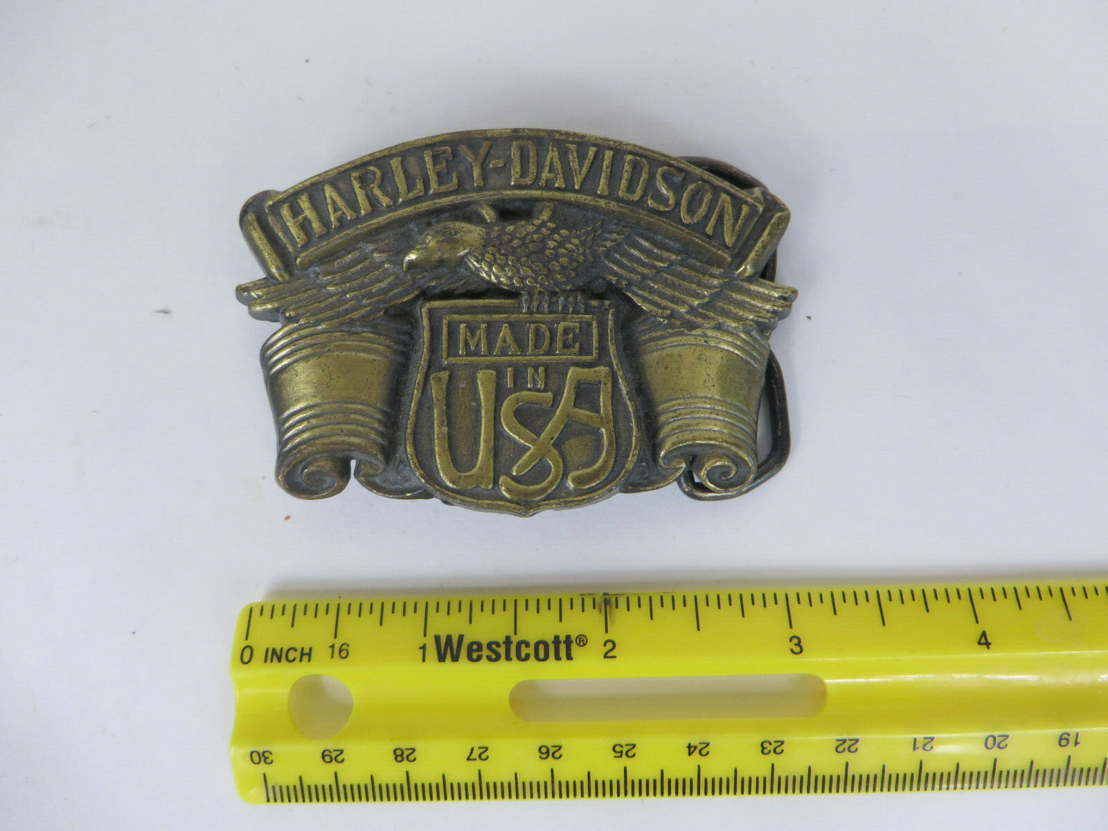 Vtg Harley Davidson Solid Brass Belt Buckle 80s -… - image 2