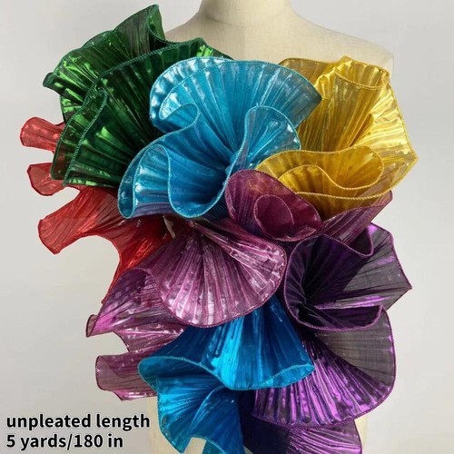 5 Yards Organza Ruffled Fabric Pleated Trim Metallic Edging Sewing DIY Craft - Picture 3 of 19