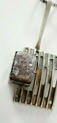 Silver pendant with silver chain ° 800 // 835 ° amethyst ° modernist ° - Picture 6 of 12