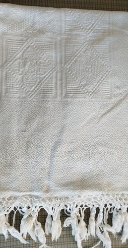 Copriletto Vintage Coperta Broccato Piquet Tessuto Cotone - Foto 8 di 18