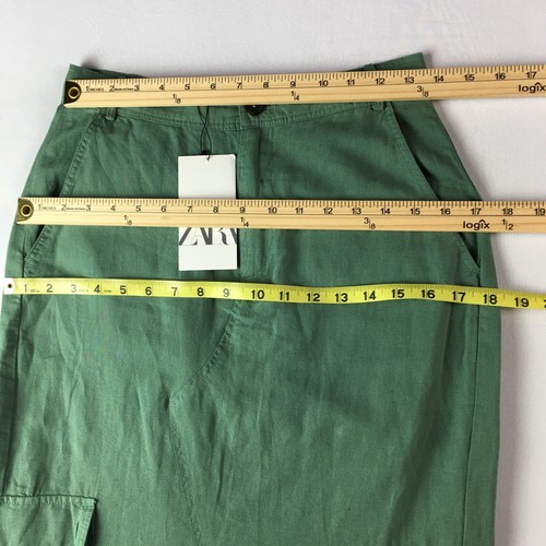 Nueva Maxi Falda ZARA Lino Algodón Verde Carga Boho Playa Retro Preppy Para Mujer’s S - Imagen 9 de 12