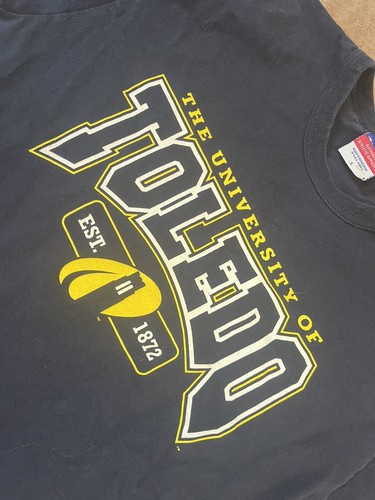 Champion L Navy Blue The University of Toledo Short Sleeve Heavy Cotton T Shirt - Picture 2 of 8
