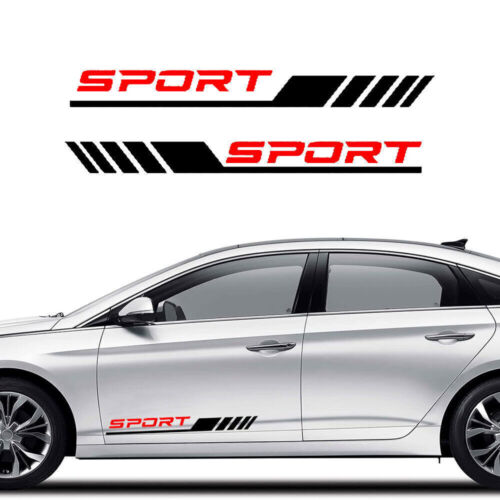 2X Car Door Side Skirts SPORT Sticker Decal Reflective Racing Sticker Black&Red - Picture 8 of 17