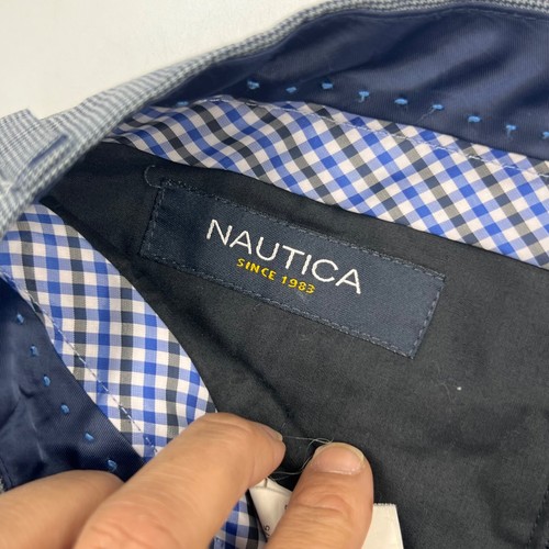 Nautica Mens Dress Pants Size 42/32 Blue Checkered Polyester Stretch Straight - Picture 4 of 10