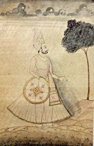 Vintage Miniatur Portrait Gemälde Indianerkönig auf sehr altem Papier - Bild 1 von 3