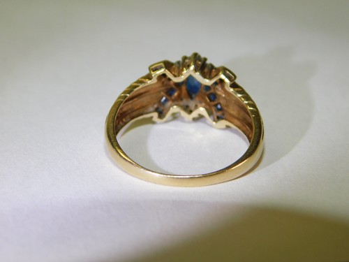 10K Gold 15 Dark Blue Sapphire Stones & 10 Diamonds Ring Size 7.5 -3.2 Gram SDX - Picture 15 of 16