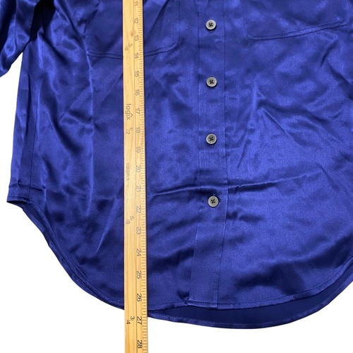 Madewell Silk Flap-Pocket Button-Up Shirt S Cobalt Blue Long Sleeve Blouse Glam - Picture 8 of 11