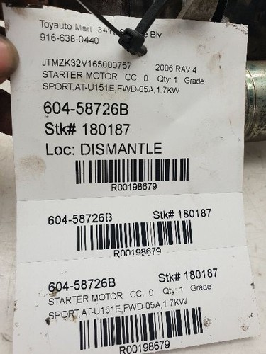 06-08 TOYOTA RAV 4 1.7KW STARTER MOTOR ASSEMBLY - Foto 10 di 12