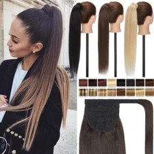 Straight Wrap Around Ponytail Human Hair Remy Hair Clip In Ponytail Extensions w