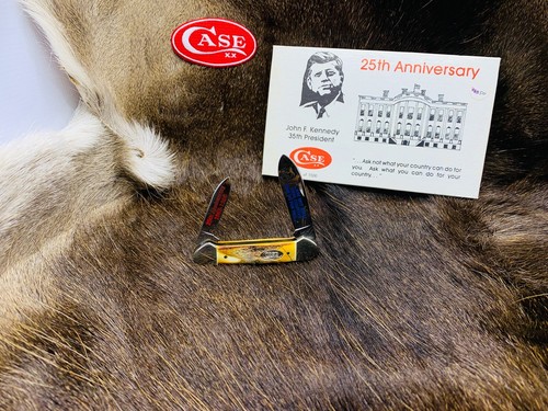 1989 Case John F. Kennedy Canoe Knife Stag Handles Mint In Clam Shell Box - 84C - Picture 4 of 12