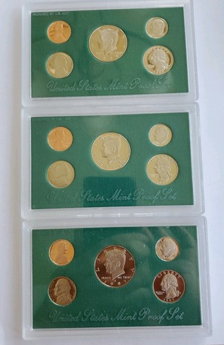 1995-1996-1997U.S. Mint Proof Sets mit Box & COA 3 Green Box Sets Lot - Bild 1 von 4