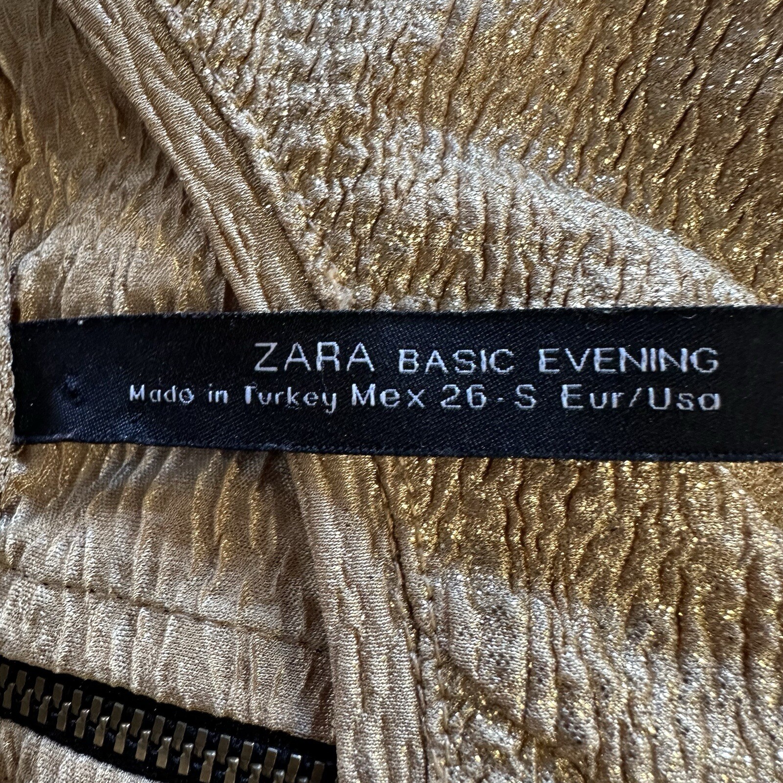 Zara Basic Evening Blouse Top Small Gold Short Sl… - image 6