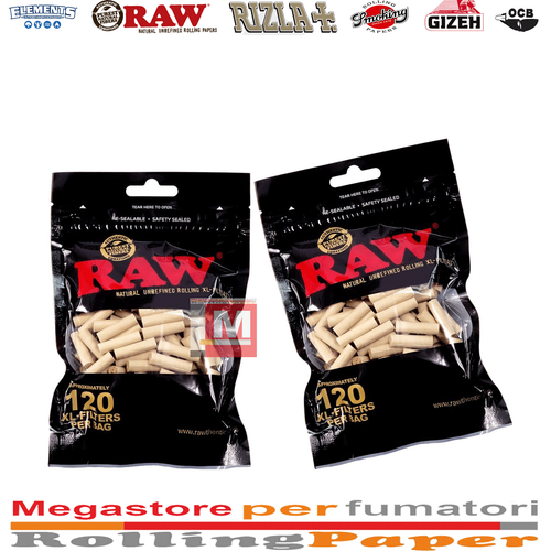 FILTRI RAW BLACK LUNGHE SLIM 6MM XL NATURALI NON RAFFINATI 10 BUSTE 120 FILTRINI - Picture 1 of 2