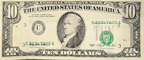 $10 1993 FRN Offset Misalignment Error Green Seal /  Serial Number Currency Note - Picture 1 of 4