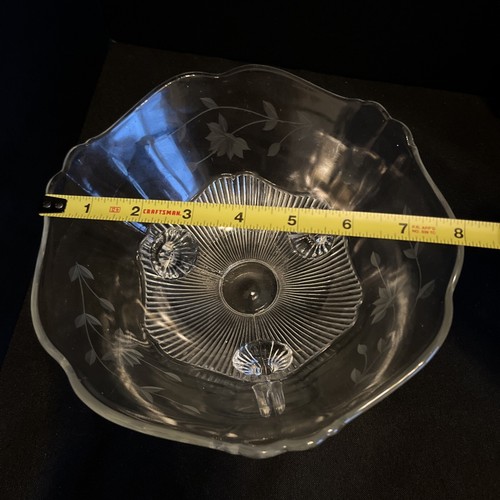 Lancaster Depression Glass 3 Toed Bowl Fruit Clear Serving Etched Ribbed 8 in - Picture 9 of 10