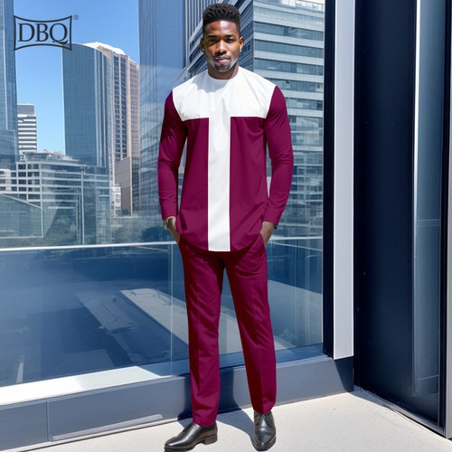 African Men Traditional Clothing Long Sleeve Shirt and Pants Suit Tribal Outfits - Picture 14 of 18