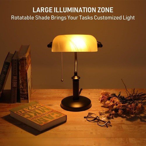 Matte Finish Pale Yellow Bankers Lamp - Traditional Stylish Lighting for Office - Picture 6 of 9