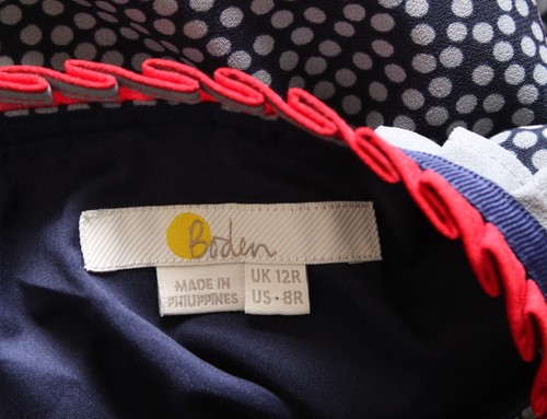 Boden Lara Spotted Striped Pleated Flounce Hem Dress Size US 8r 8 Navy Blue - Picture 6 of 8