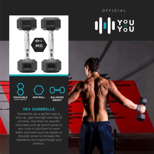 Hex Dumbbells Weights Rubber Encased Cast Iron Home Gym Weights Sold In Pairs - Picture 15 of 59