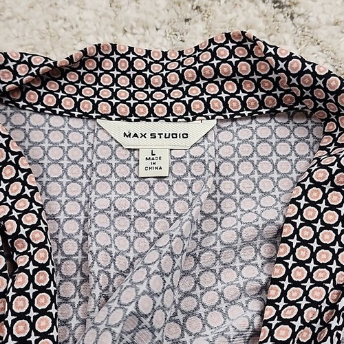 Max Studio blouse Women Size Large split front elastic bottom Office Work casual - Picture 2 of 7