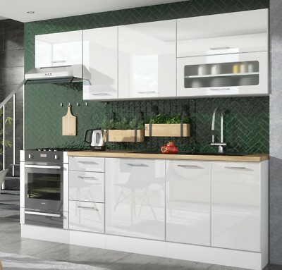 White Gloss Kitchen Cabinets Set Soft Close Legs Chrome Handle Modern 240cm Unit 670534804100 White Gloss Kitchen Cabinets Set Soft, Best Looking Handles For White Kitchen Cabinets In Nigeria