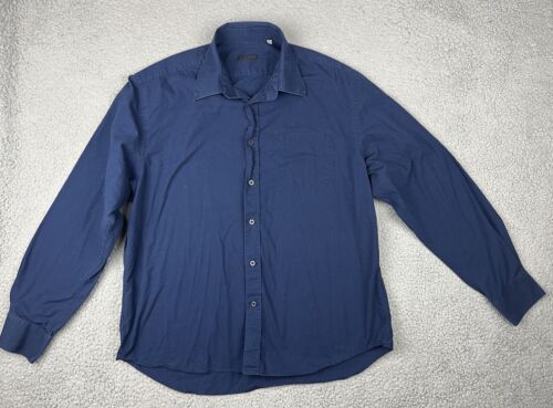 Prada Men’s Button Up Dress Shirt Navy Size 42/16.5 Romania Long Sleeve Casual
